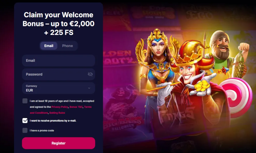 Formularz rejestracyjny kasyna NV i oferta promocyjna bonusu powitalnego